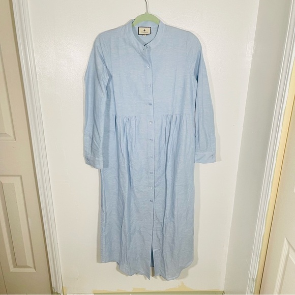 NEW Tuckernuck Lydell Maxi Dress Chambray Linen Breathable Button Front Preppy - Picture 2 of 11
